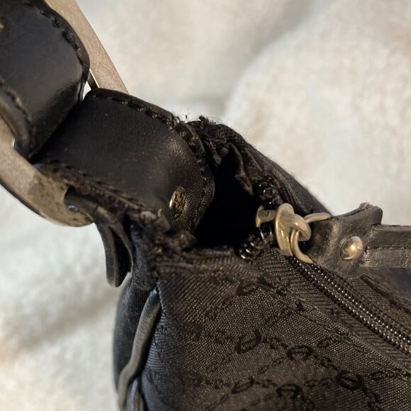 Vintage Black Etienne Aigner Hobo Bag with Monogram Print and Clasp - Picture 13 of 16